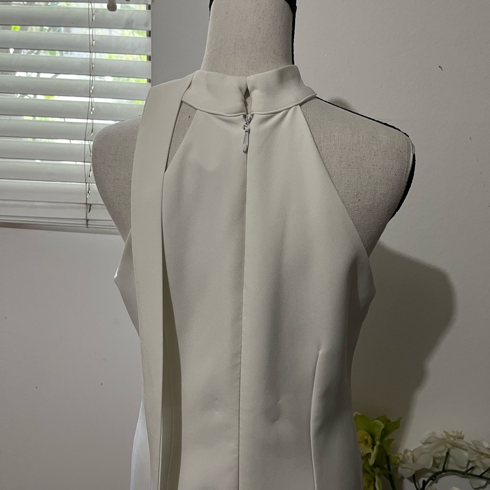 New York & Company Ivory Halter Midi Dress with Neck Tie - Picture 4 of 7